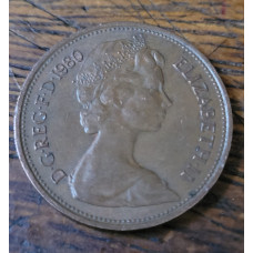 Moeda da Inglaterra 2 New pence 1980 Rainha Elizabeth II