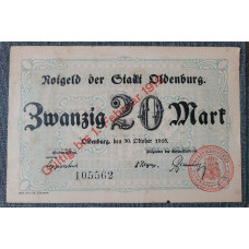 Notgeld Alemanha oldenburgo 20 Marcos 1918 rara com furo 