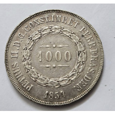 Moeda Brasil 1000 reis 1854 data escassa Terceiro Sistema P602 MBC-S