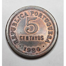 Moeda de Portugal 5 centavos 1920 KM569 data escassa Soberba 