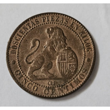 moeda Espanha 5 cêntimos 1870 MBC KM662
