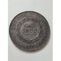 Moeda de 1000 Réis do Brasil - 1864 - Prata - D. Pedro II Soberba