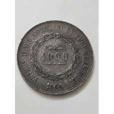 Moeda de 1000 Réis do Brasil - 1864 - Prata - D. Pedro II Soberba