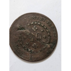 Moeda Brasil Império 40 réis 1827 R com "talho da lei"