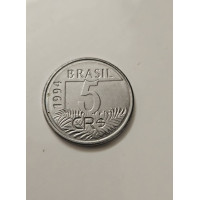 Moeda de 5 Cruzeiros Reais do Brasil - 1994 - Araras e Fauna Brasileira