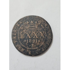 Moeda Brasil Cobre colonia LXXX réis 1821 B C493 MBC
