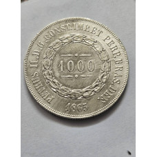 Moeda Brasil Império 1000 réis 1865 prata império MBC