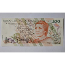 Cédula Brasil 100 Cruzados Novos (C207a) Asterisco Reposição FE - Cecilia Meireles