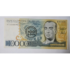 Cédula Brasil 100 Mil Cruzeiros Carimbo 100 Cruzados (C179) FE - JK