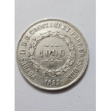 Moeda Brasil 1000 réis 1855 anel estrelas solto marca no verso