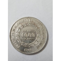 Moeda Brasil império 1000 réis 1861 Mbc terceiro sistema