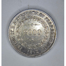 Moeda Brasil 2000 réis 1852 prata império terceiro sistema MBC