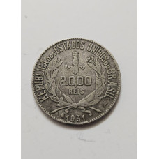 Moeda Brasil republica 2000 réis 1931 prata MBC
