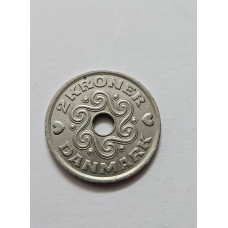 Moeda 2 Coroas Dinamarca 1997 - furo Central - Coleção Numismática