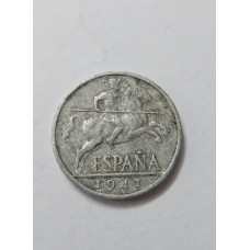 Moeda 10 Cêntimos Espanha 1941 - Período Franco - Cavaleiro e Brasão - Zinco - Numismática Espanhola