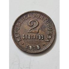 Moeda 2 Centavos Portugal 1918 - República Portuguesa - Cobre