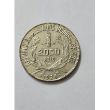 Moeda Brasil 2000 réis 1924 prata MBC-S