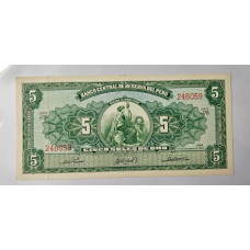 Cedula do Peru 5 soles de oro 1963 FE