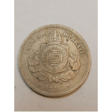 Moeda Brasil 100 réis 1874 data difícil império