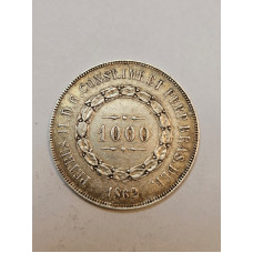 Moeda  1000 Réis Prata 1862 - Império do Brasil - D. Pedro II
