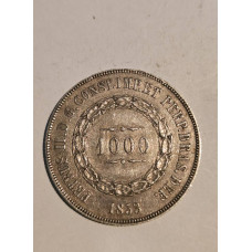 Moeda Brasil Império 1000 réis 1853 MBC Terceiro Sistema