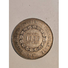 Moeda Brasil 1000 réis 1857 mbc Império prata Terceiro Sistema