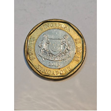 Moeda Bimetálica Singapura 1 Dólar 2013 - 3ª Série (Icônica) - Merlion / Brasão Nacional