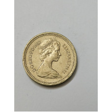 Moeda Reino Unido 1 Libra 1983 - 1ª "Round Pound" - Brasão Real (Royal Arms)