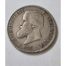 Moeda Brasil Impéio 2000 réis 1889 prata Dom Pedro II MBC