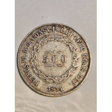 Moeda 500 Réis Brasil Império - 1854 - D. Pedro II Terceiro Sistema MBC