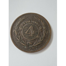 Moeda do Uruguai 4 centésimos 1869 H Sol
