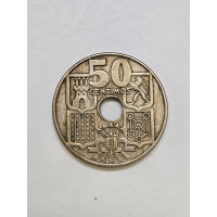 Moeda da Espanha 50 centimes 1949 furo central 