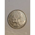 Moeda 25 Centavos de Dólar Canadense - 1965 - Rena prata