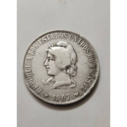 Moeda brasil Republica 2000 reis   1907 prata MBC