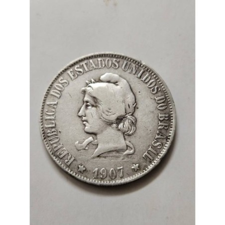 Moeda brasil Republica 2000 reis   1907 prata MBC