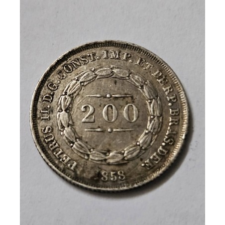 Moeda Brasil 200 Réis 1858 - D. Pedro II | Coroa de Espinhos | Numismática