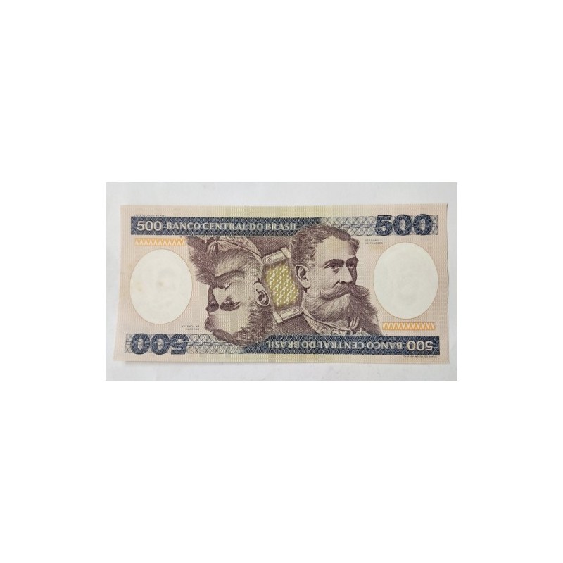 Cédula de 500 Cruzeiros em condição Flor de Estampa (FE). Com a imagem de Marechal Deodoro da Fonseca. Item de colecionador em p