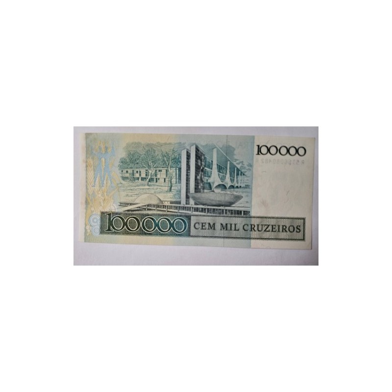 Cédula Brasil 100 Mil Cruzeiros Carimbo 100 Cruzados (C179) FE - JK
