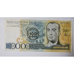 Cédula Brasil 100 Mil Cruzeiros Carimbo 100 Cruzados (C179) FE - JK
