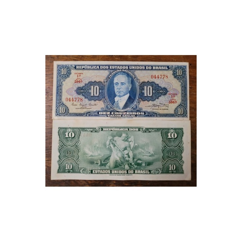 Cédula Brasil 10 cruzeiros C019 manchas amareladas sem dobras