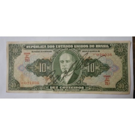 Cedula Brasil 10 cruzeiros C075 autografada mbc