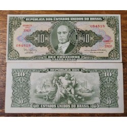Cédula Brasil 10 cruzeiros carimbo 1 centavo C114 FE