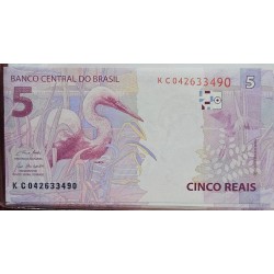 Cedula Brasil 5 reais letras KC FE