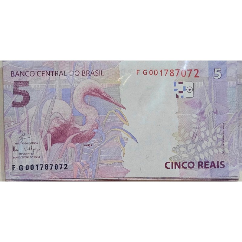 Cédula Brasil 5 reais letras FG FE