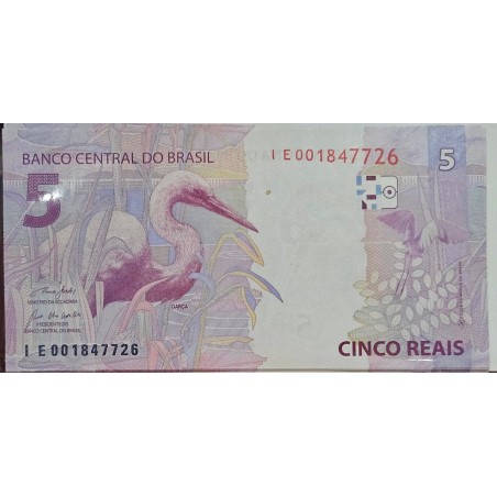 Cédula Brasil 5 reais letras IE FE