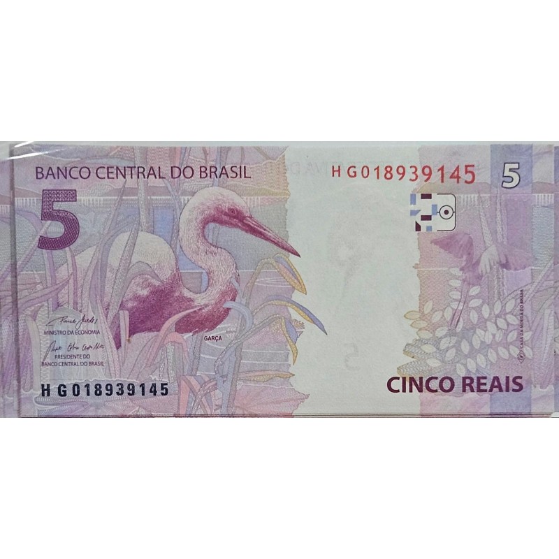 Cédula Brasil 5 reais letras HG FE
