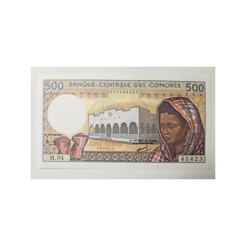 Cédula 500 Francos Comores 1986 (P10a) - FE (Flor de Estampa)