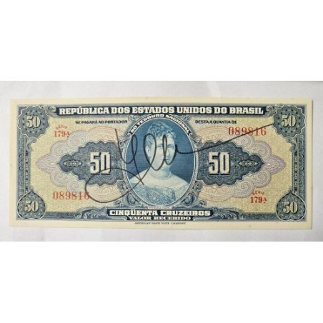 Cédula Brasil 50 cruzeiros C024 FE Princesa Isabel autografada