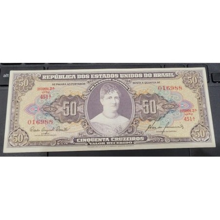 Cédula Brasil 50 cruzeiros C092 SFe pequenas manchas amarelas