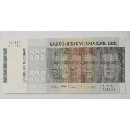 Adquira esta cédula histórica de 500 Cruzeiros do Brasil. Em perfeito estado de conservação (Flor de Estampa - FE), é uma peça r